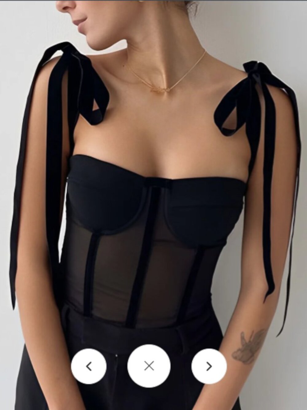 NWT Commense Semi-Sheer Tied Mesh Cami Velvet Crop Tank Top, Black - Size Small